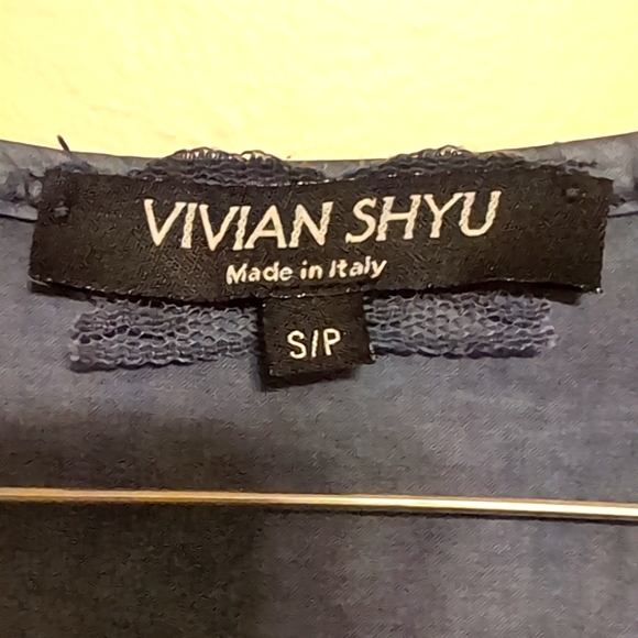 Vivian Shyu Silk steel-blue evening top w/ diagonal ruffle - Picture 6 of 7